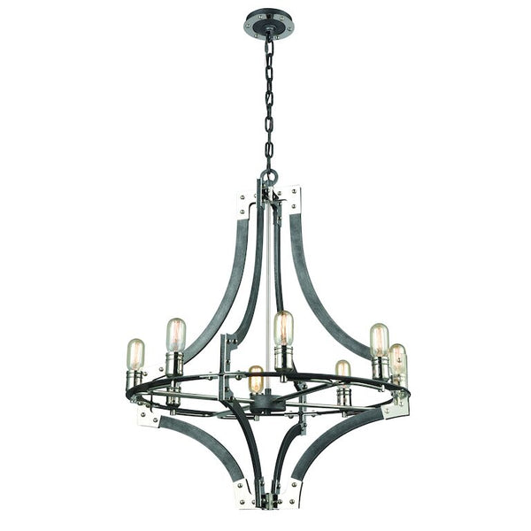 RIVETED PLATE 28'' WIDE 8-LIGHT CHANDELIER