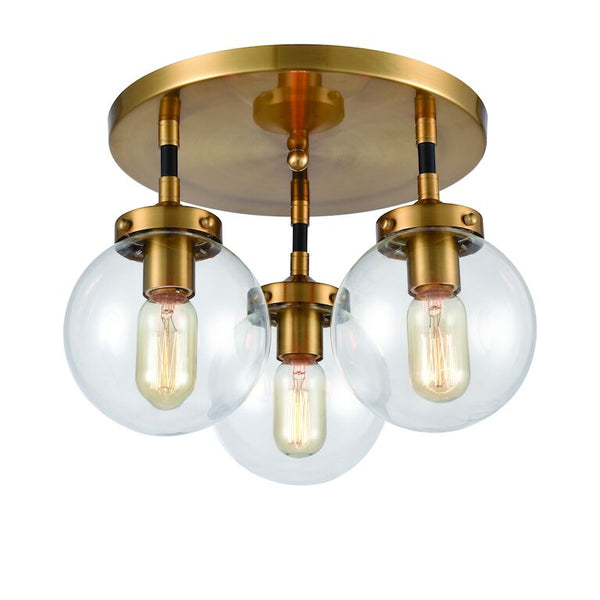 BOUDREAUX 15'' WIDE 3-LIGHT ANTIQUE GOLD SEMI FLUSH MOUNT