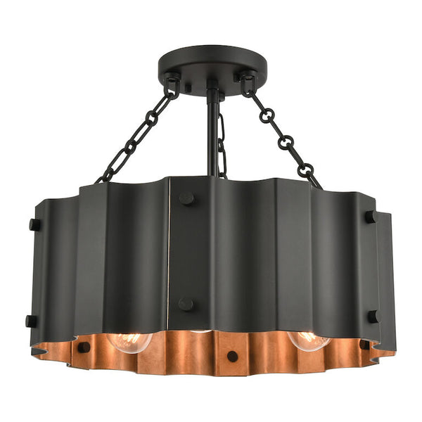 CLAUSTEN 17'' WIDE 3-LIGHT BLACK SEMI FLUSH MOUNT