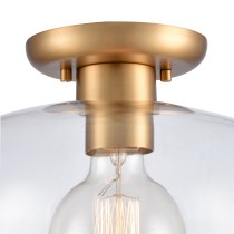BREWER 10'' WIDE 1-LIGHT BRUSHED GOLD WITH TRANSPARENT GLASS SEMI FLUSH MOUNT