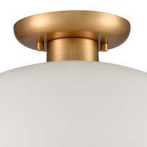 BREWER 10'' WIDE 1-LIGHT BRUSHED GOLD WITH OPAL GLASS SEMI FLUSH MOUNT